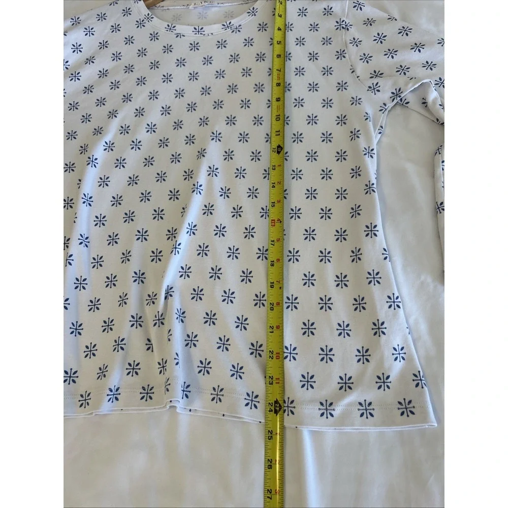 LAKE Pajamas Womens XL Pima Cotton Long-Short Set White Blue Floral Starburst - Picture 4 of 10